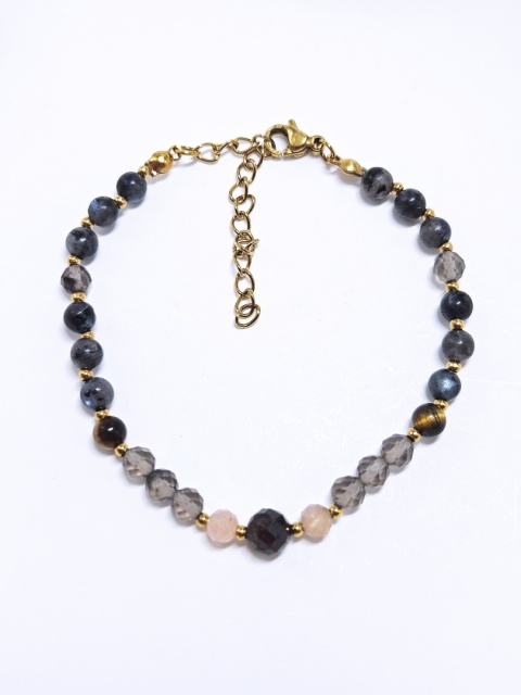 Bransoletka Granat, Labradoryt, Kwarc dymny, Tygrysie oko