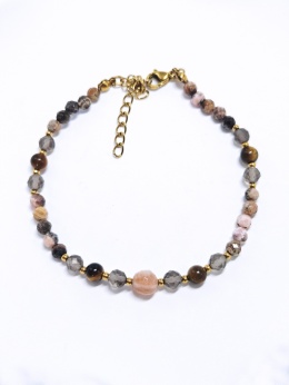 Bransoletka Kamień słoneczny, Kwarc dymny, Tygrysie oko, Rodonit