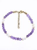 Bransoletka Ametyst + perła słodkowodna