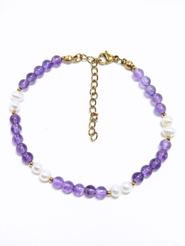 Bransoletka Ametyst + perła słodkowodna