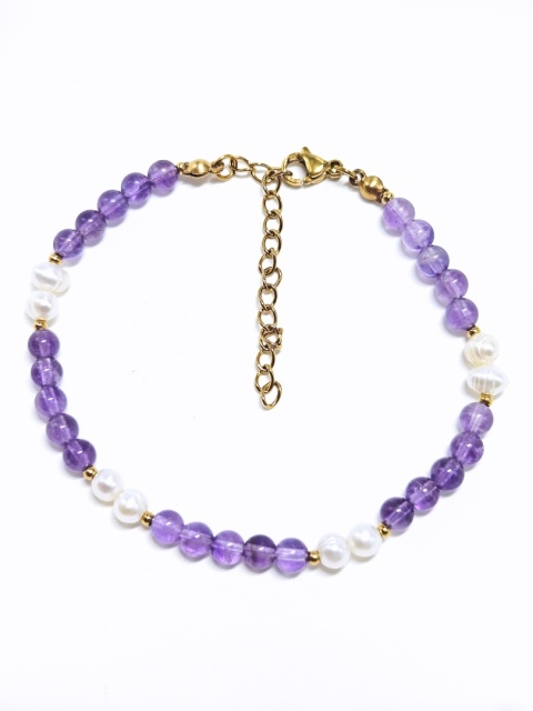 Bransoletka Ametyst + perła słodkowodna