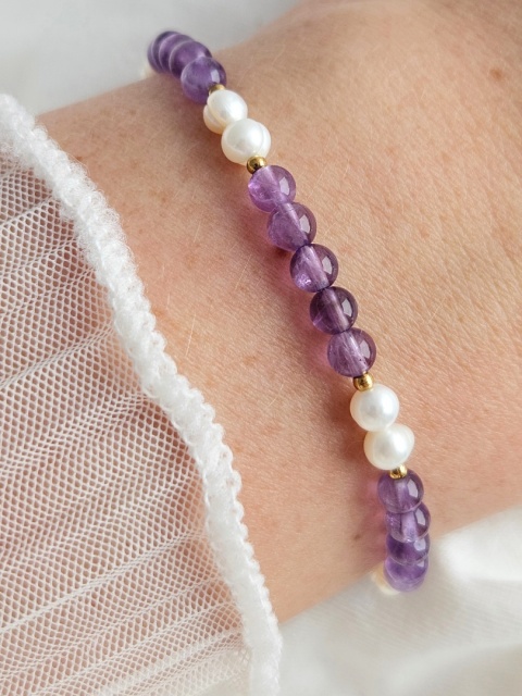 Bransoletka Ametyst + perła słodkowodna